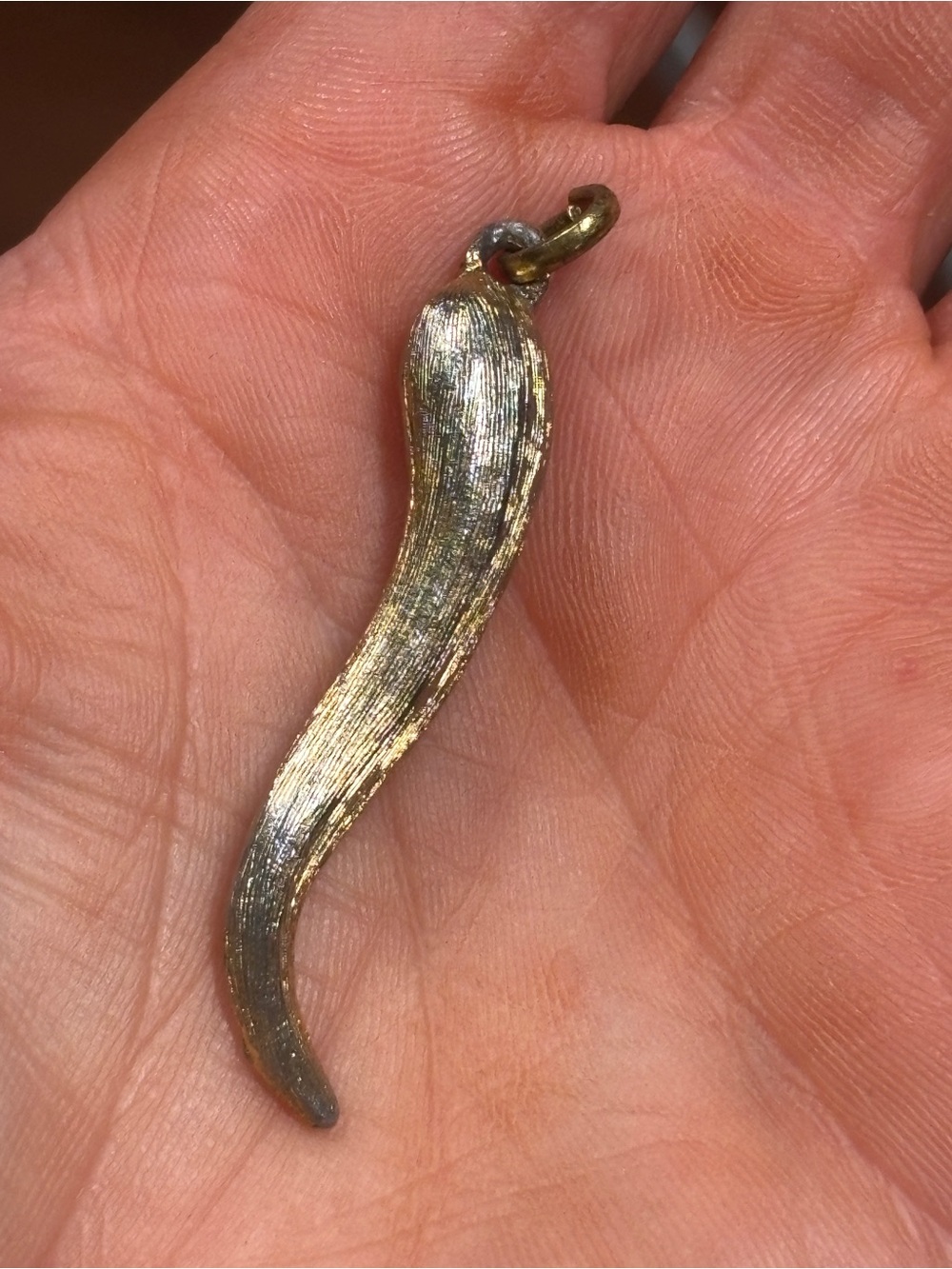 Vintage 2 inch Italian horn Pendant Charm - Gold